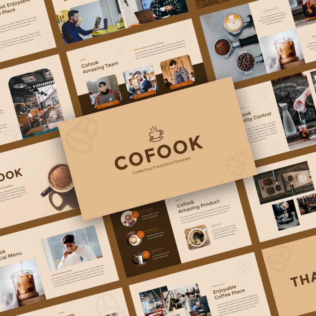 Cofook - Coffee Shop Presentation PowerPoint Templates preview image.