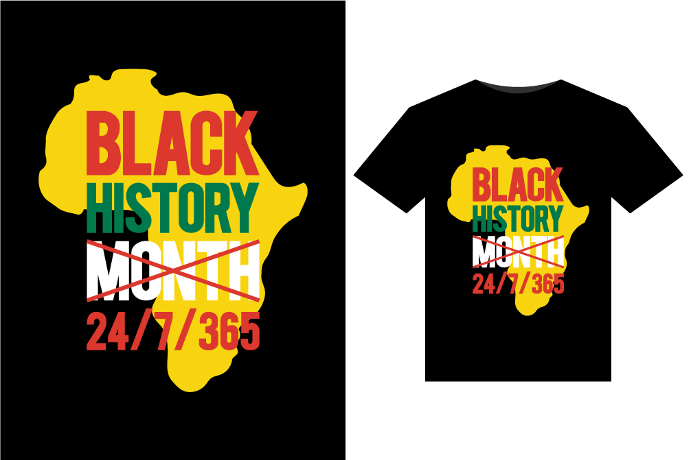 Black history month t - shirt with a map of africa.