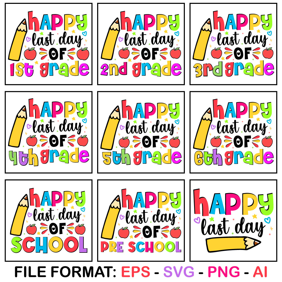 Set of six happy back to school stickers.