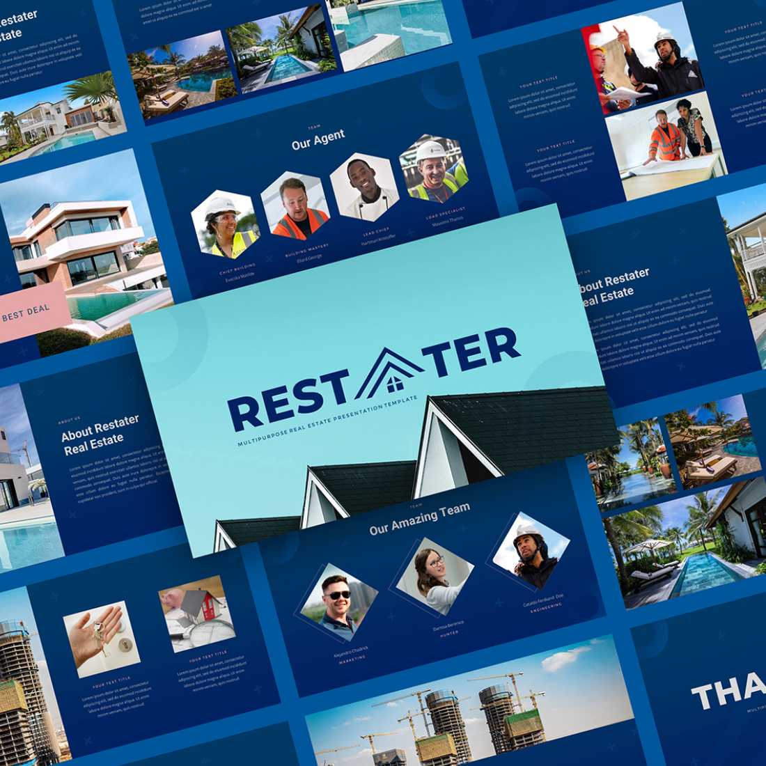 Restater - Multipurpose Real Estate Google Slides Presentation Template preview image.