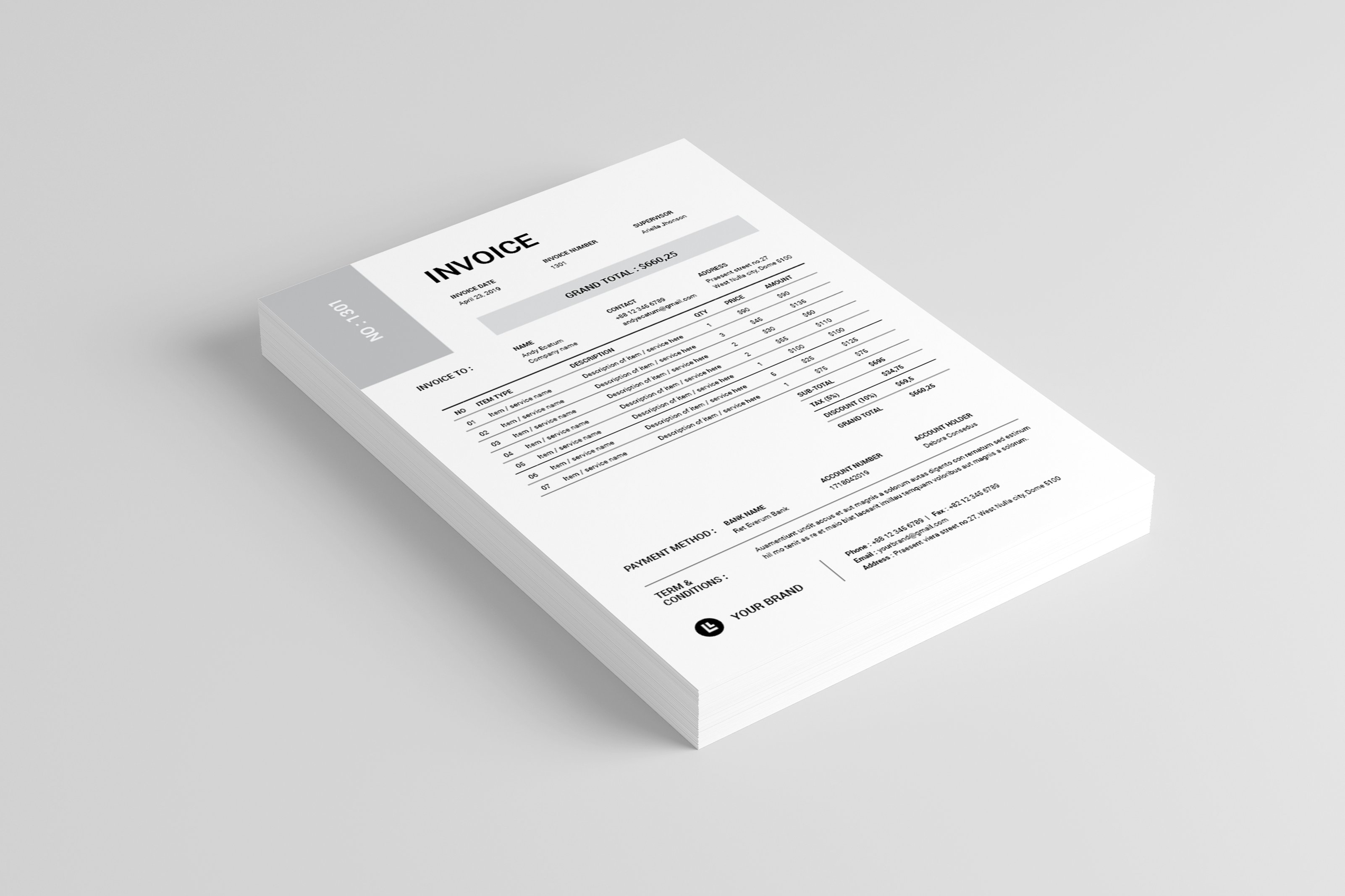 Invoice | MS Word & Indesign preview image.