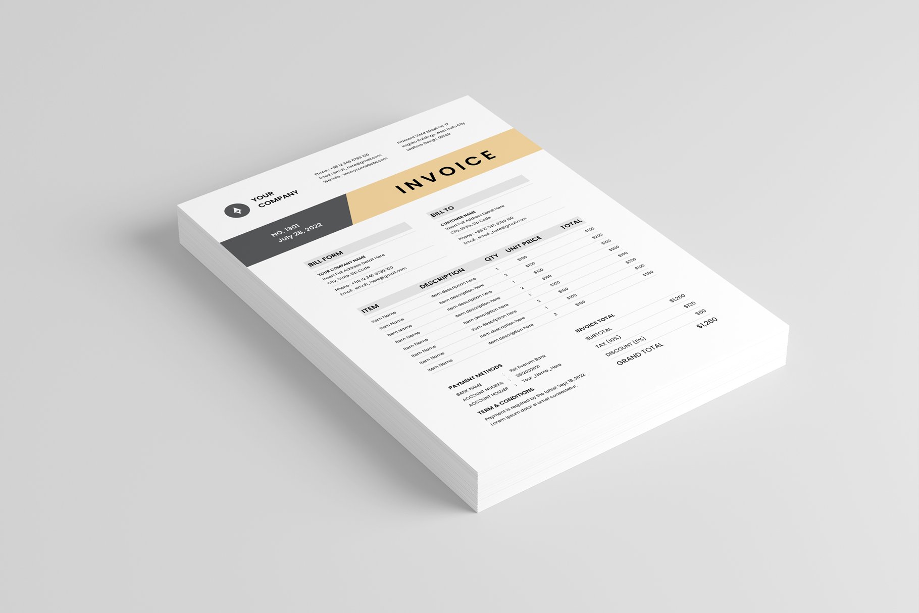 Invoice | MS Word & Indesign preview image.