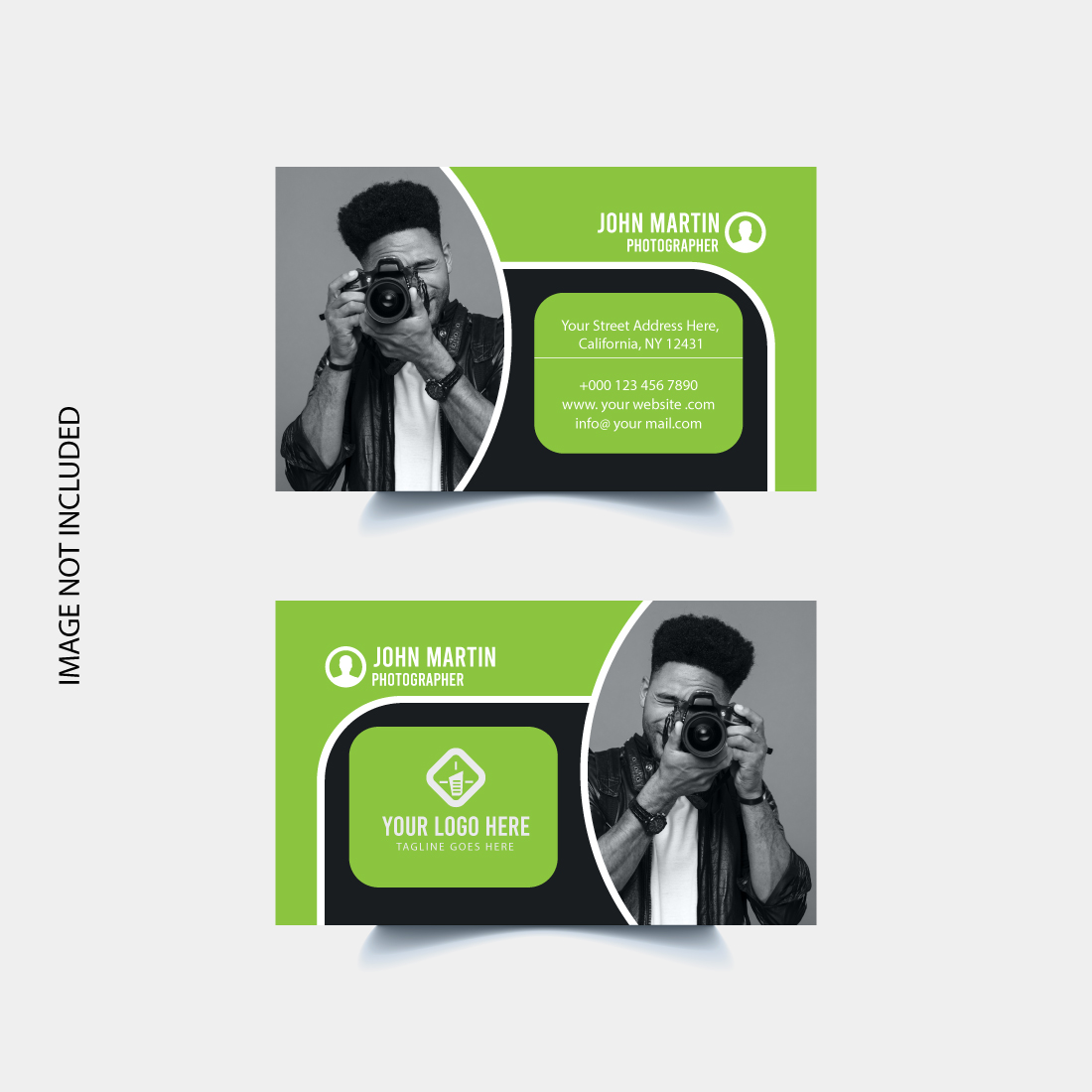 Modern Photographer Business Card Design Template preview image.