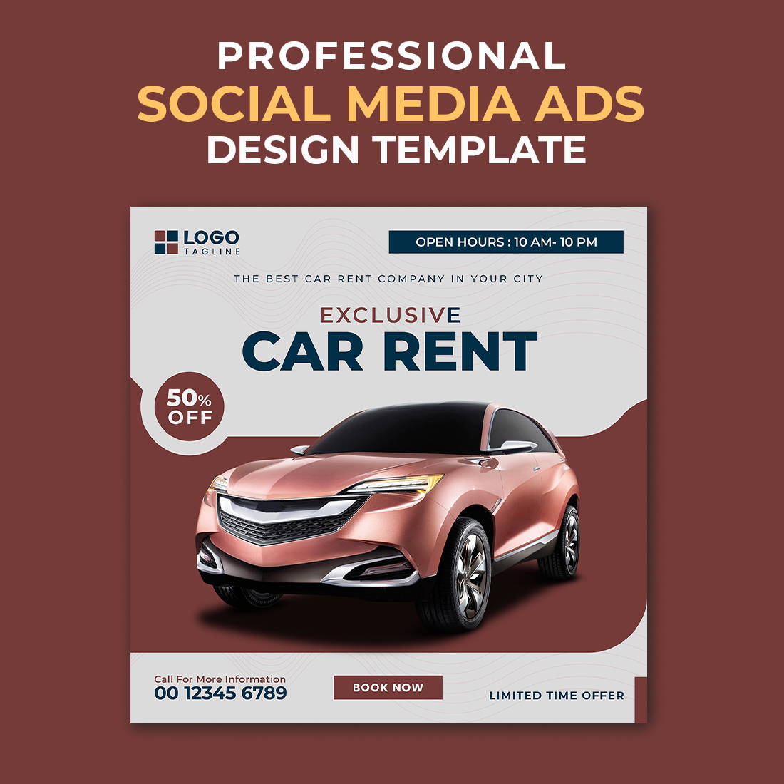 Professional & Creative Modern Car Rent Social Media Ads Banner Design Template cover image.