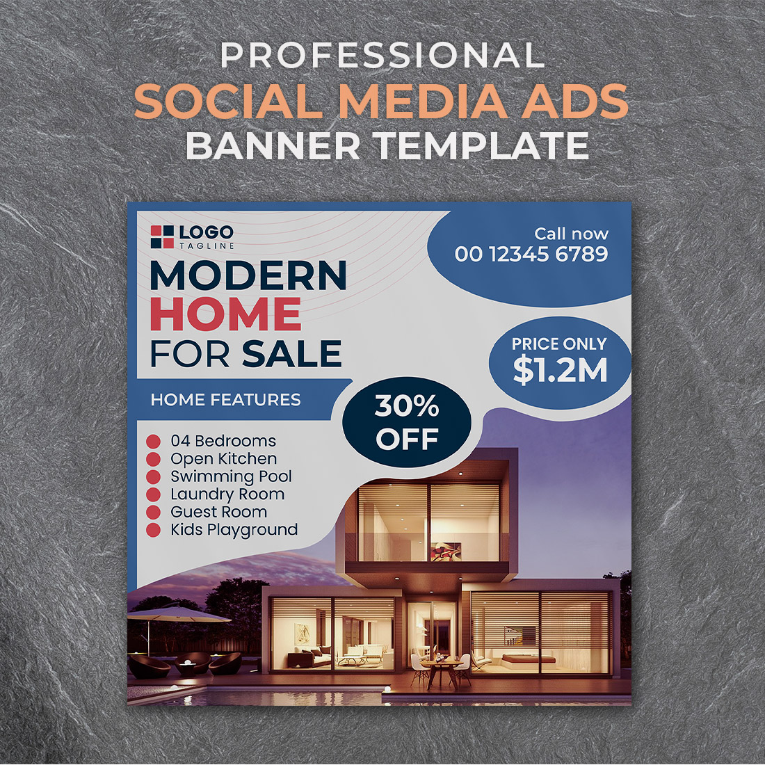 Professional & Creative Modern Home For Sale Social Media Ads Banner Design Template cover image.
