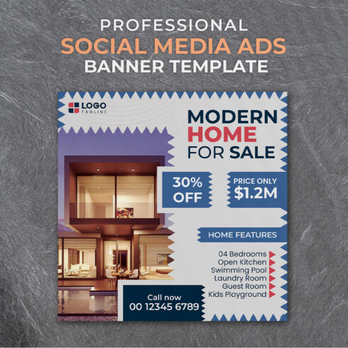 Professional & Creative Modern Home For Sale Social Media Ads Banner Design Template cover image.