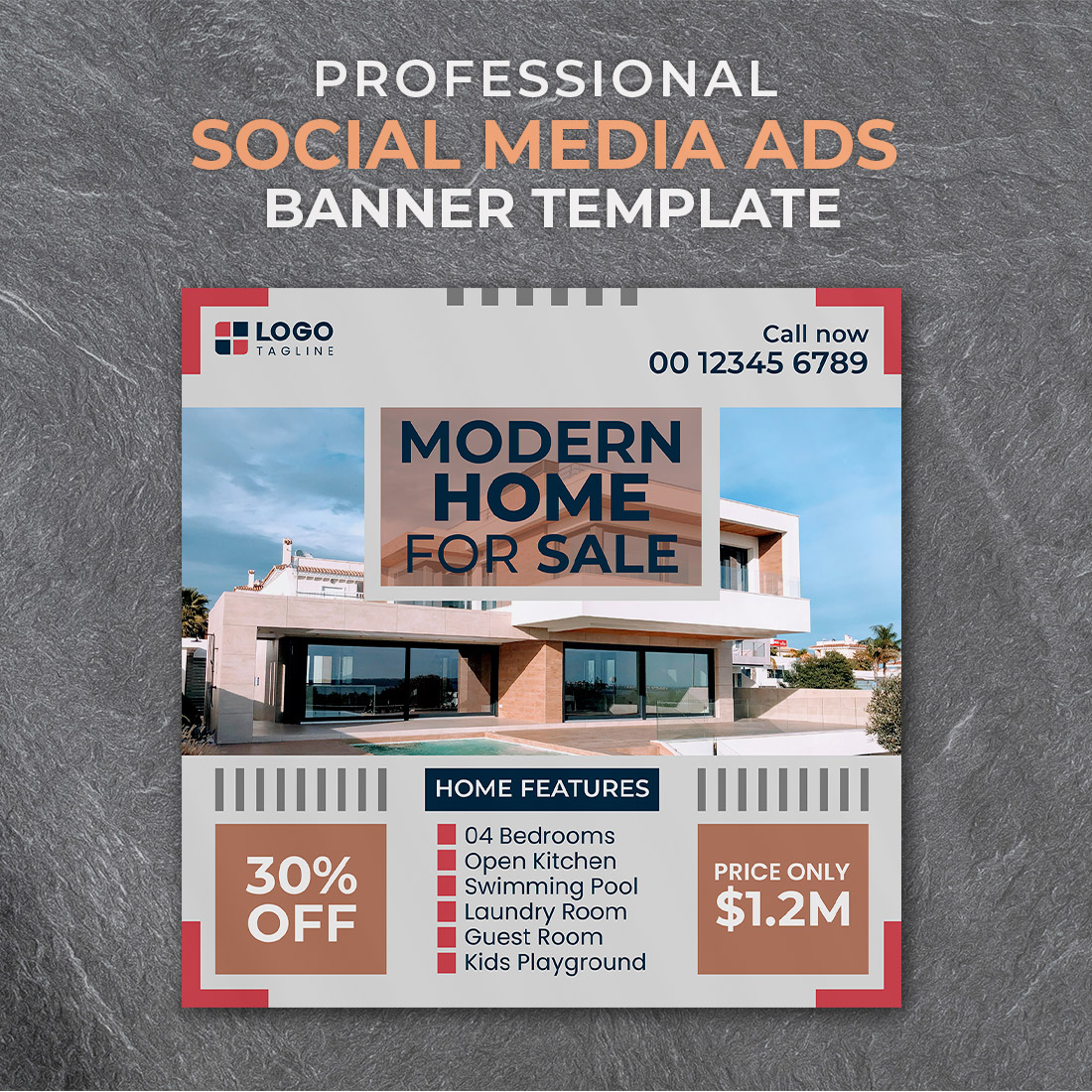 Flyer for a social media ad featuring a modern home for sale.