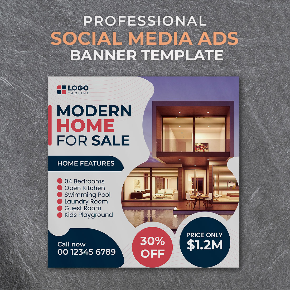 Professional & Creative Modern Home For Sale Social Media Ads Banner Design Template cover image.