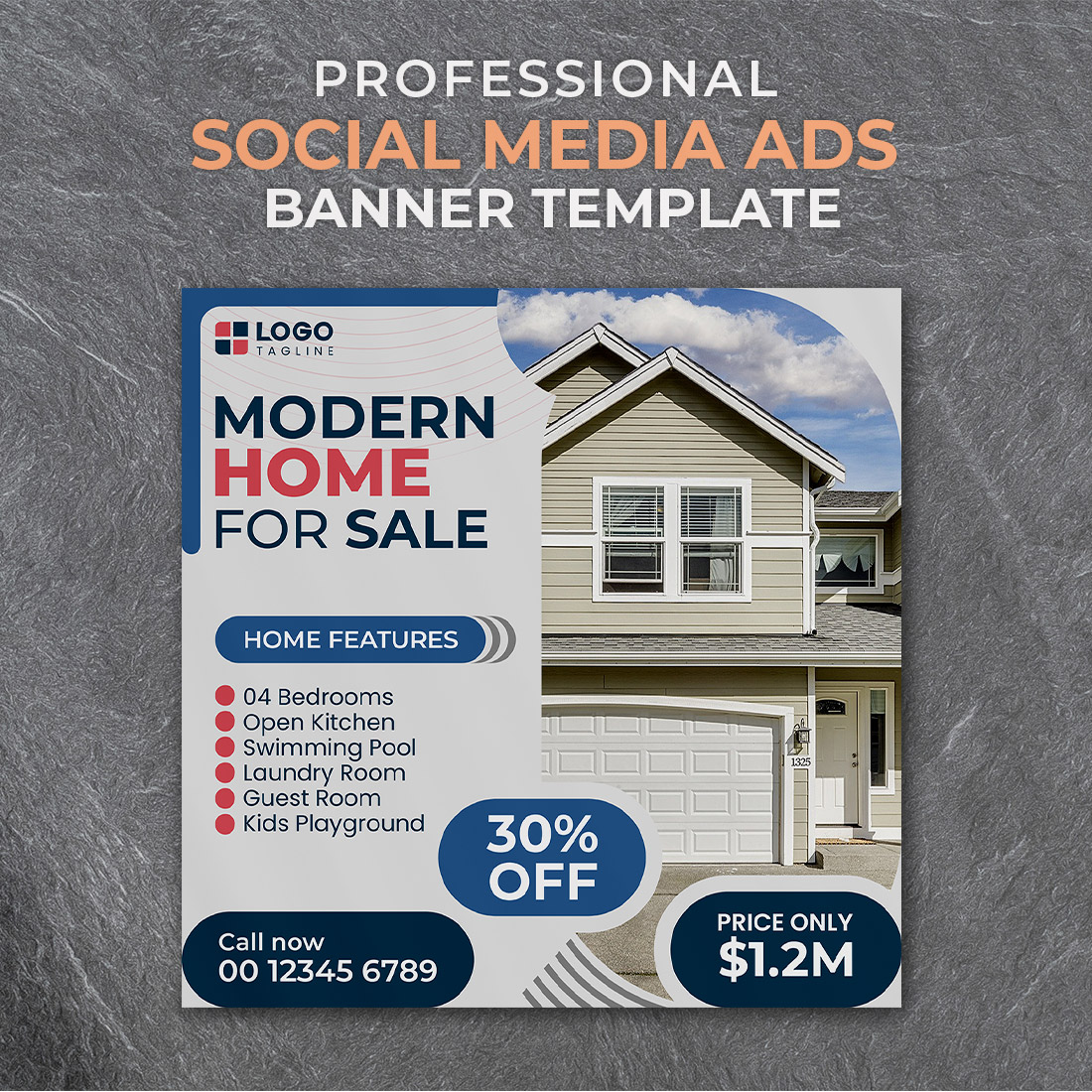 Professional & Creative Modern Home For Sale Social Media Ads Banner Design Template cover image.