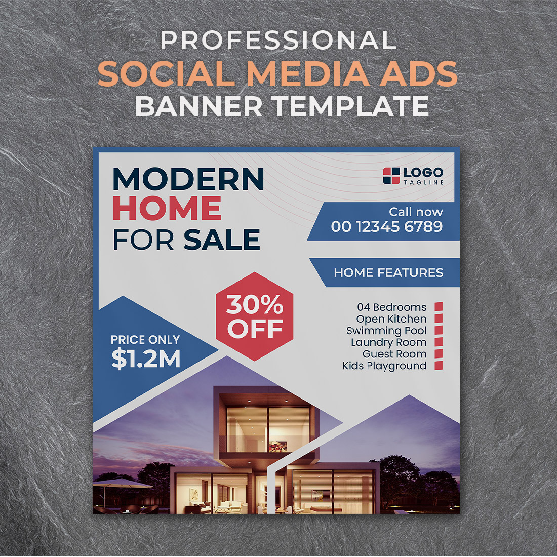 Professional & Creative Modern Home For Sale Social Media Ads Banner Design Template cover image.