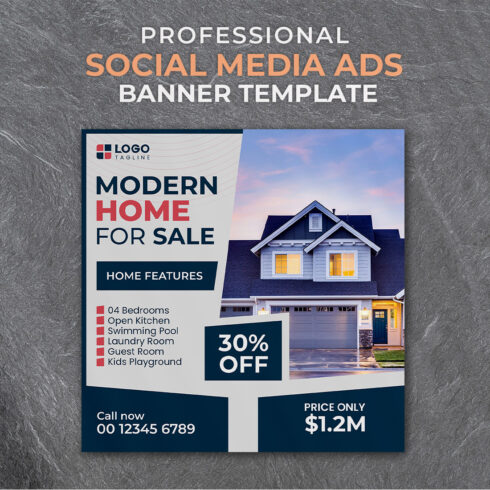 Professional & Creative Modern Home For Sale Social Media Ads Banner Design Template cover image.