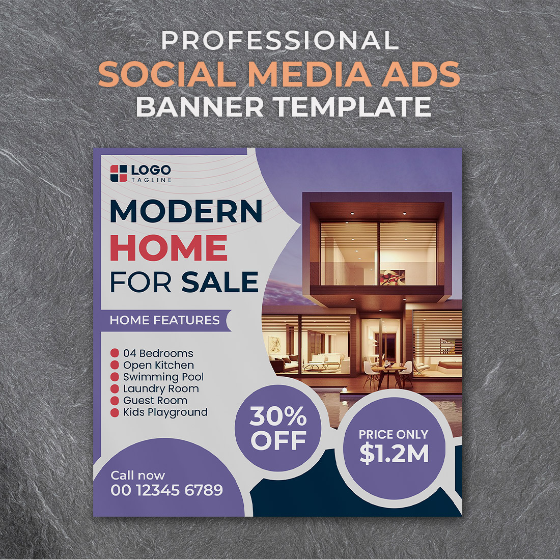 Professional & Creative Modern Home For Sale Social Media Ads Banner Design Template cover image.