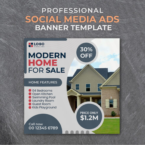 Professional & Creative Modern Home For Sale Social Media Ads Banner Design Template cover image.