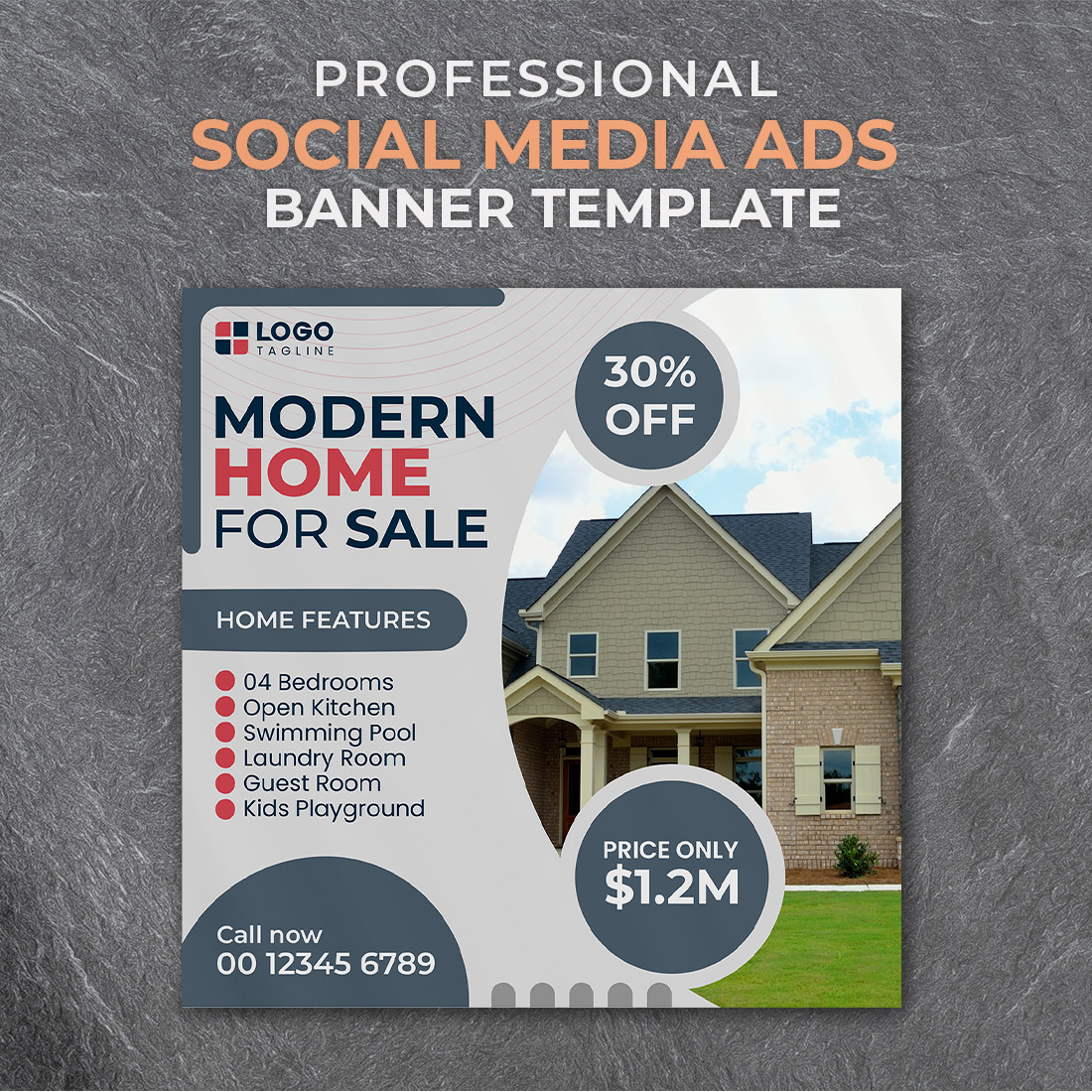 Professional & Creative Modern Home For Sale Social Media Ads Banner Design Template cover image.