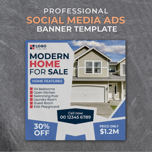 Professional & Creative Modern Home For Sale Social Media Ads Banner Design Template cover image.