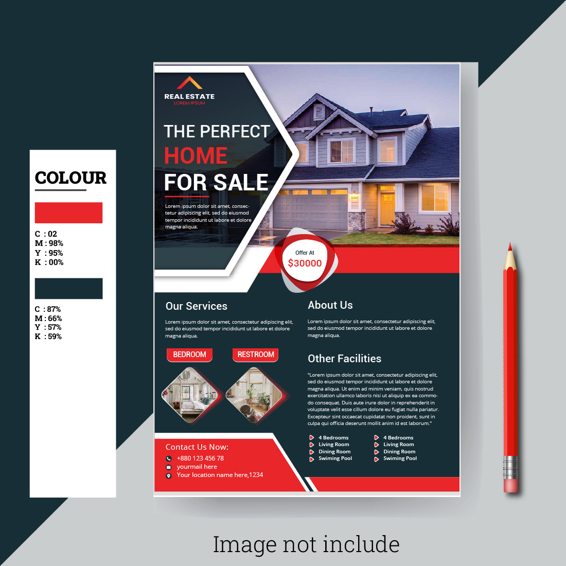 Creative Real estate house property for sale, flayer template preview image.