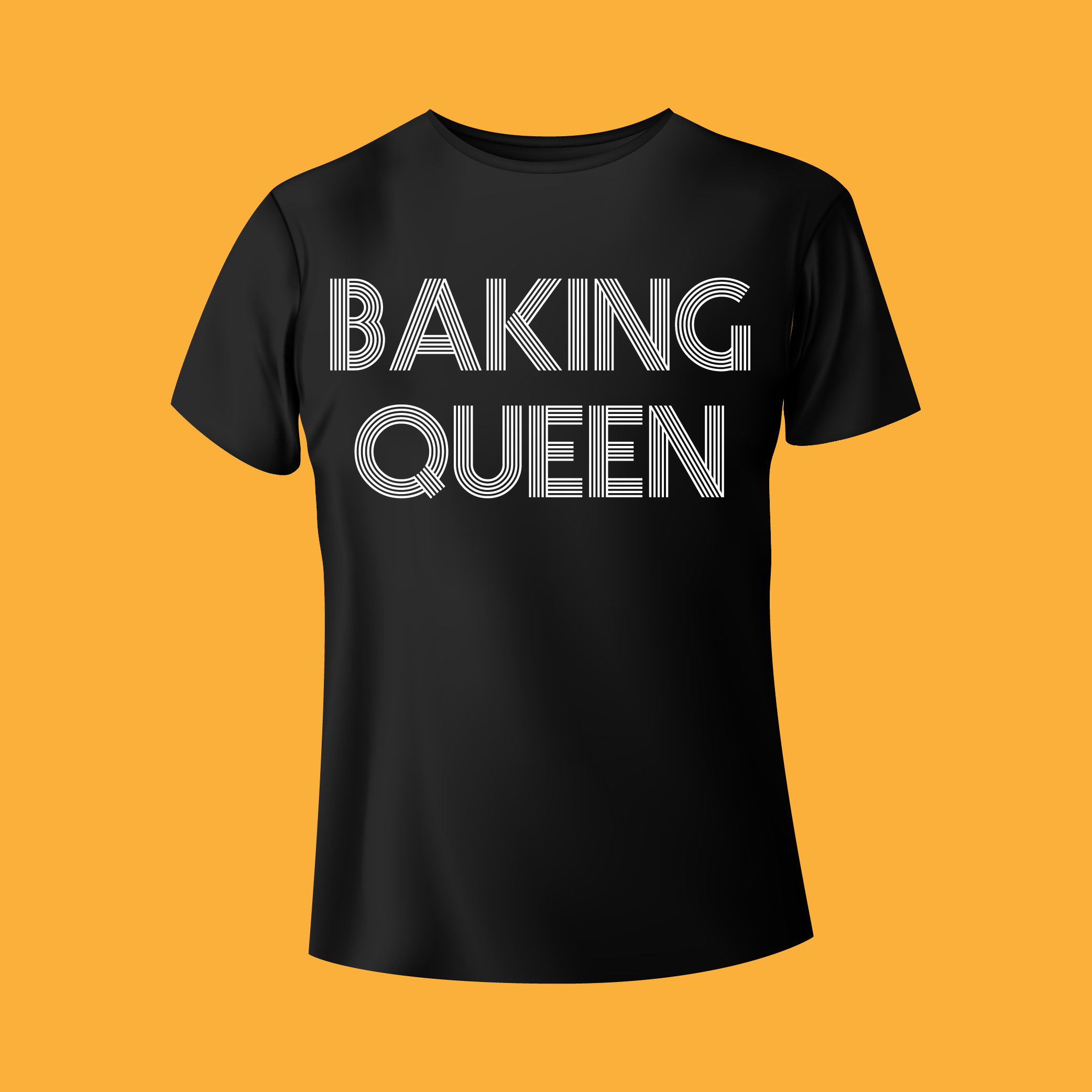 Black t - shirt with the words baking queen printed on it.