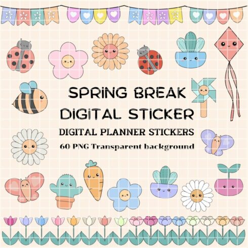 Cute Spring Digital Planner Stickers cover image.