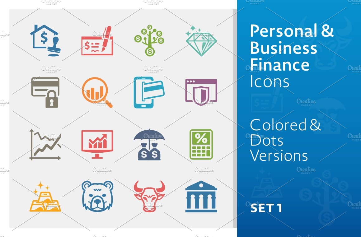 Colored Business Finance Icons 1 cover image.