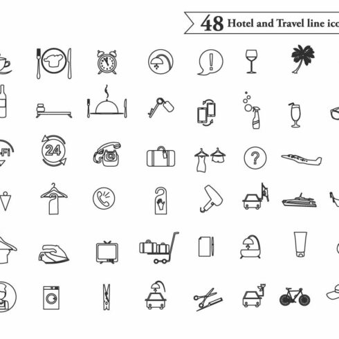 Hotel and Travel line icons cover image.