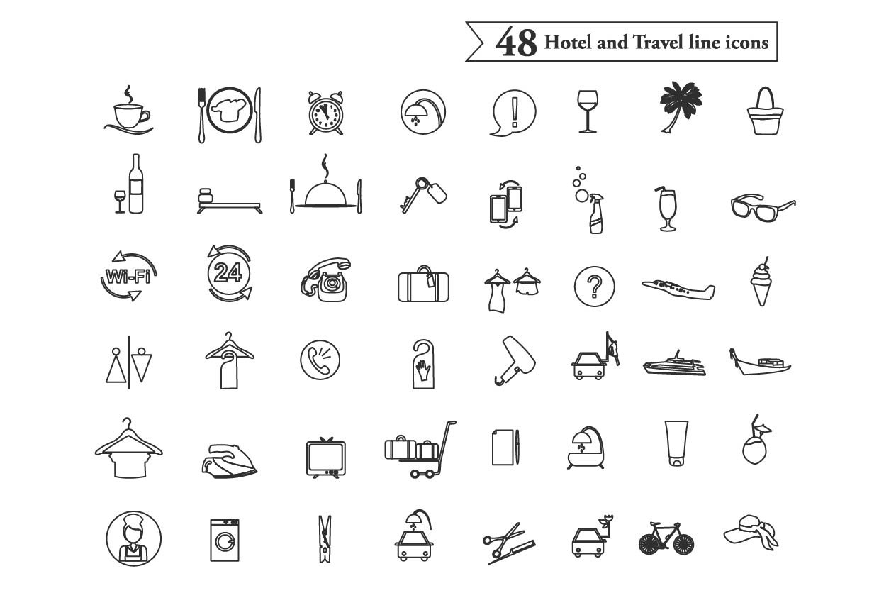 Hotel and Travel line icons cover image.