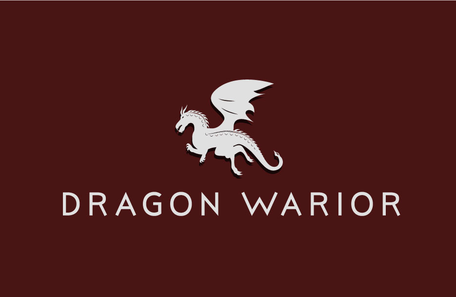 The dragon warrior logo on a red background.