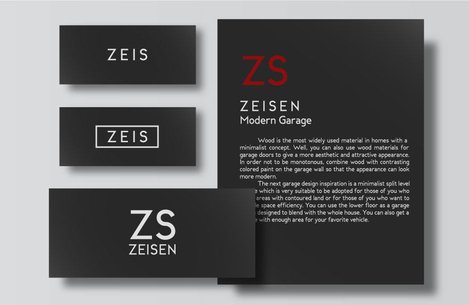 Black and white brochure with a red zs logo.
