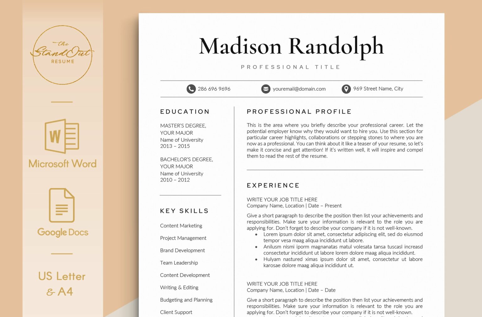Resume/CV Template MADISON MasterBundles