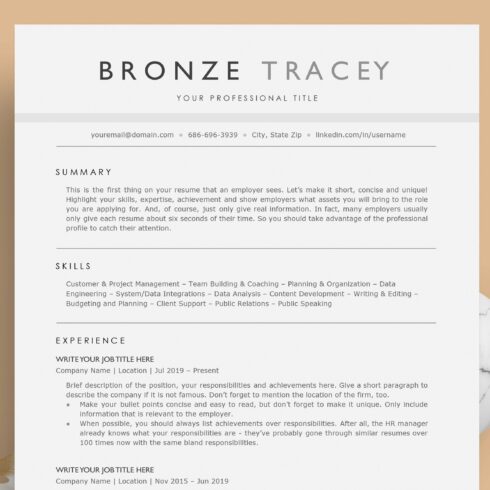 Clean ATS Resume/CV - The Bronze cover image.