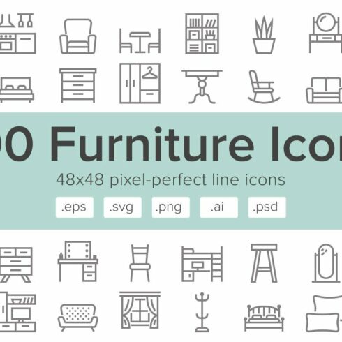 Furniture - 100 Line Icons cover image.