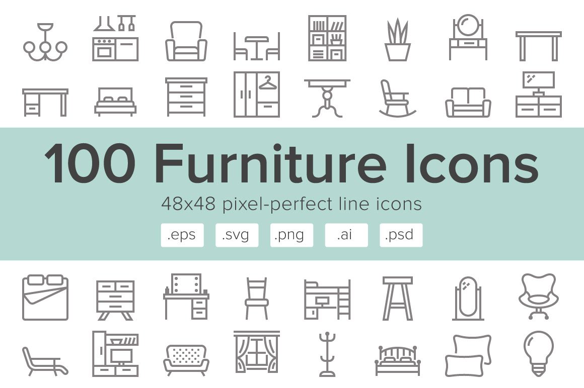 Furniture - 100 Line Icons cover image.