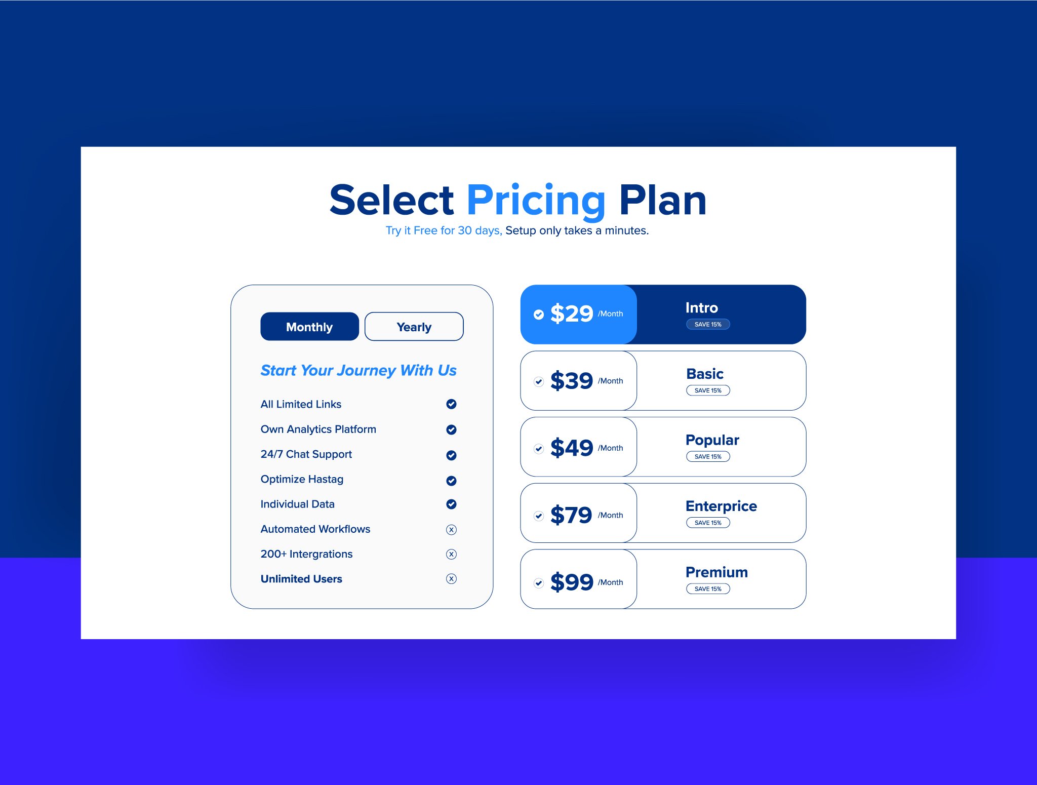 Pricing Table Monthly Plan cover image.
