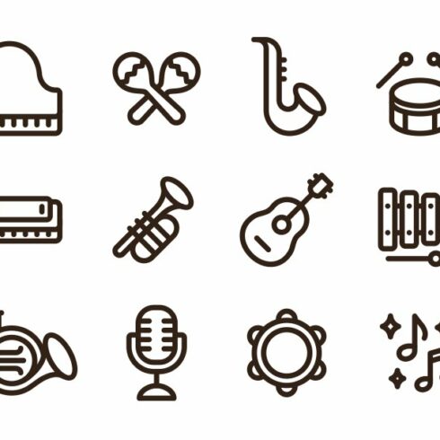 Musical instruments icons cover image.