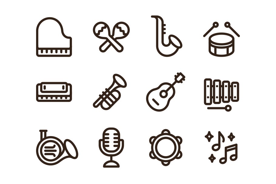 Musical instruments icons cover image.