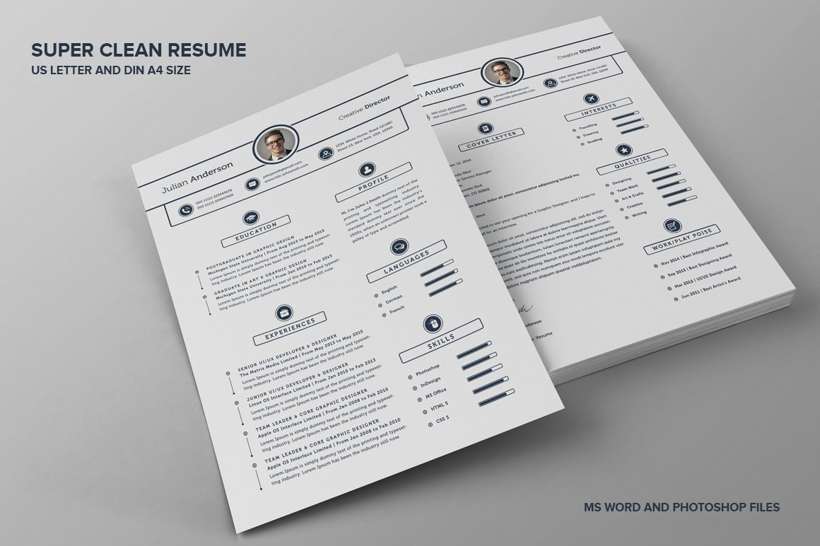 Super Clean Resume/CV - With MS Word cover image.