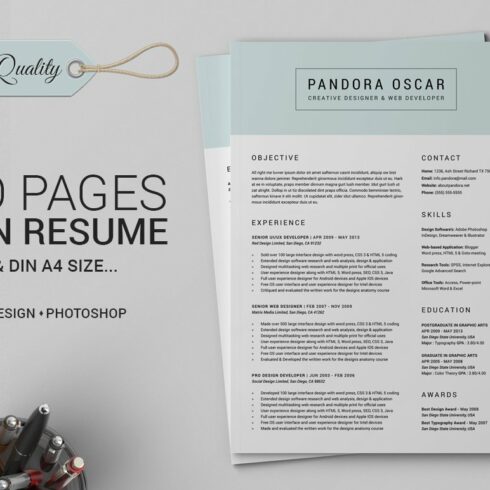 2 Pages Clean Resume CV - Pandora cover image.