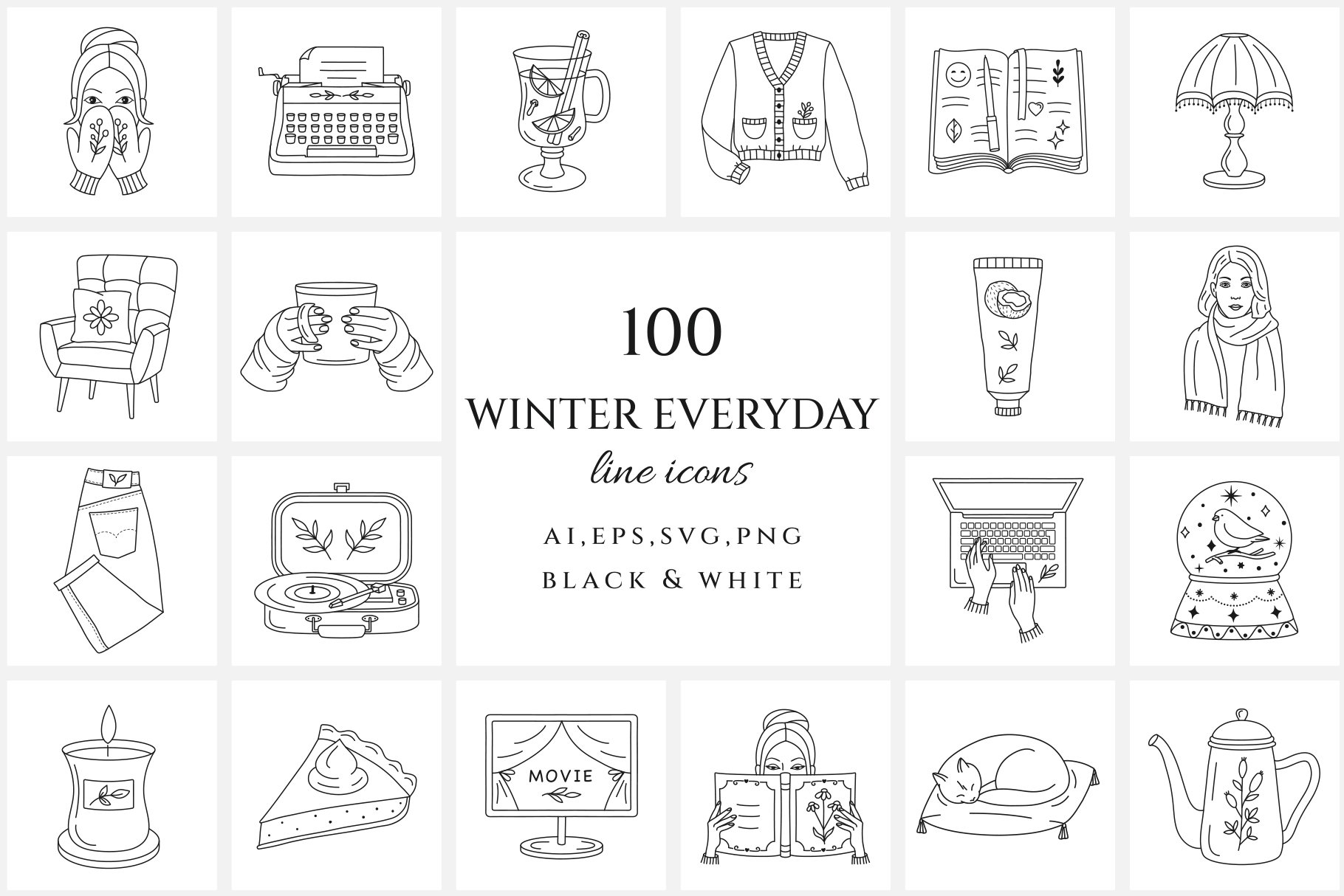 Winter everyday line icon set cover image.