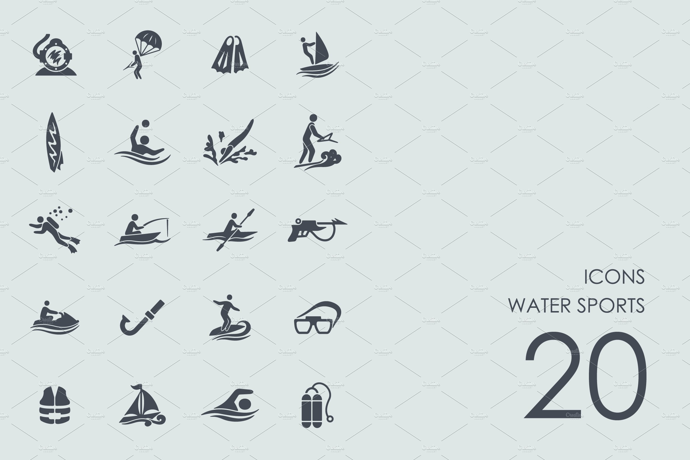 Water sports icons cover image.