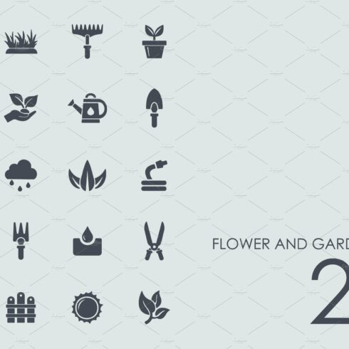 Flower and gardening icons cover image.