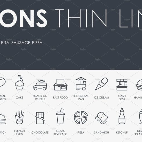 Fast food thinline icons cover image.
