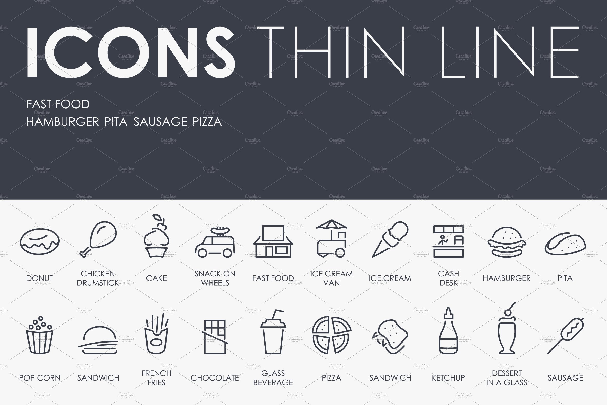 Fast food thinline icons cover image.