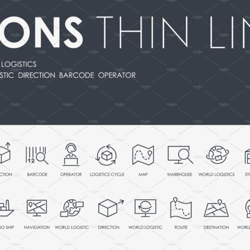 Warehouse logistics thinline icons cover image.
