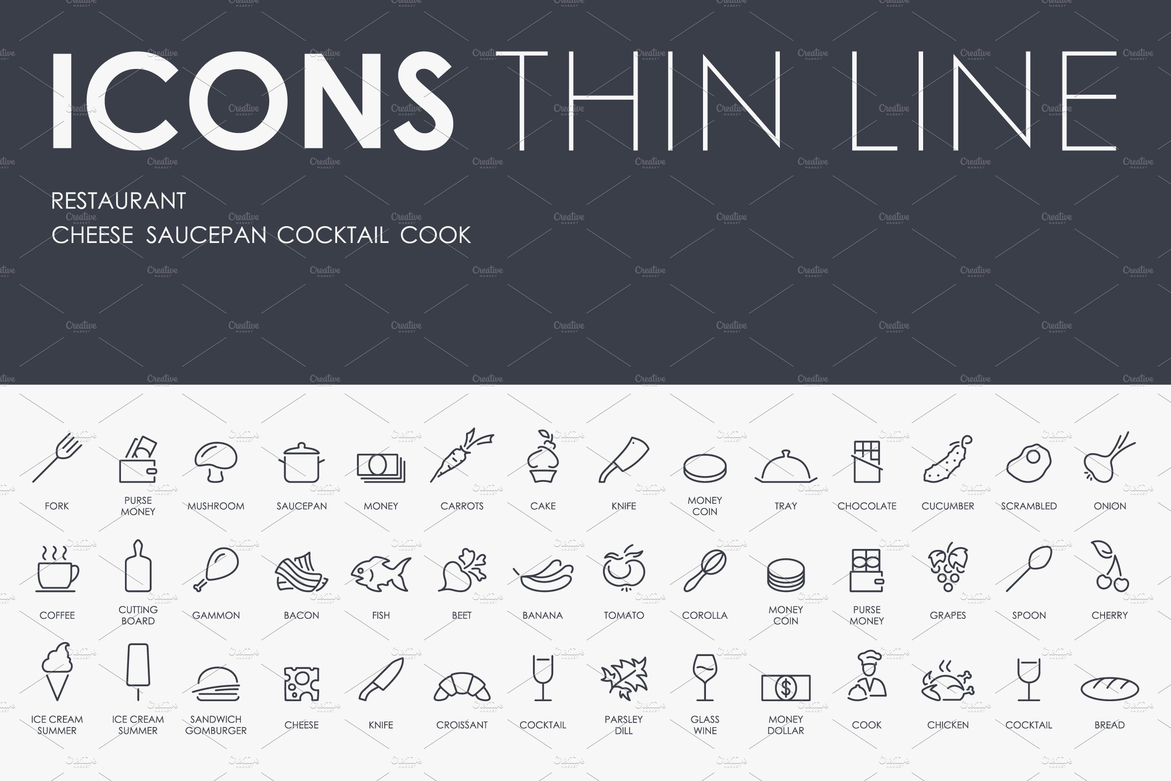 Restaurant thinline icons cover image.