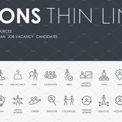 Human resources thinline icons cover image.