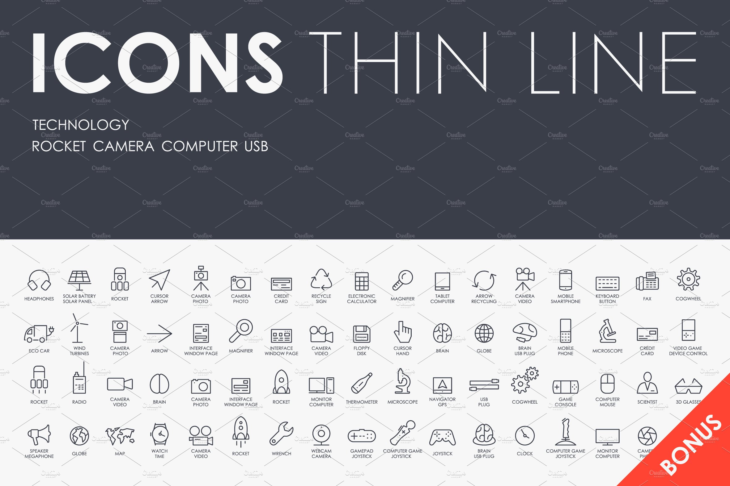 Technology thinline icons + BONUS cover image.