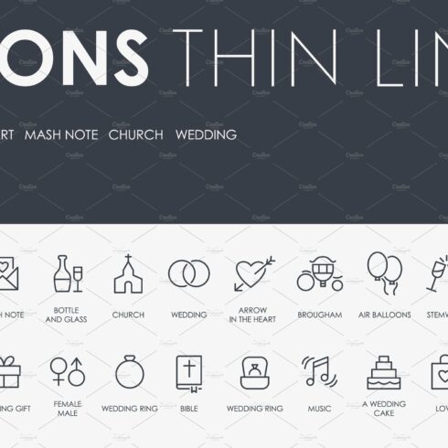 Wedding thinline icons cover image.