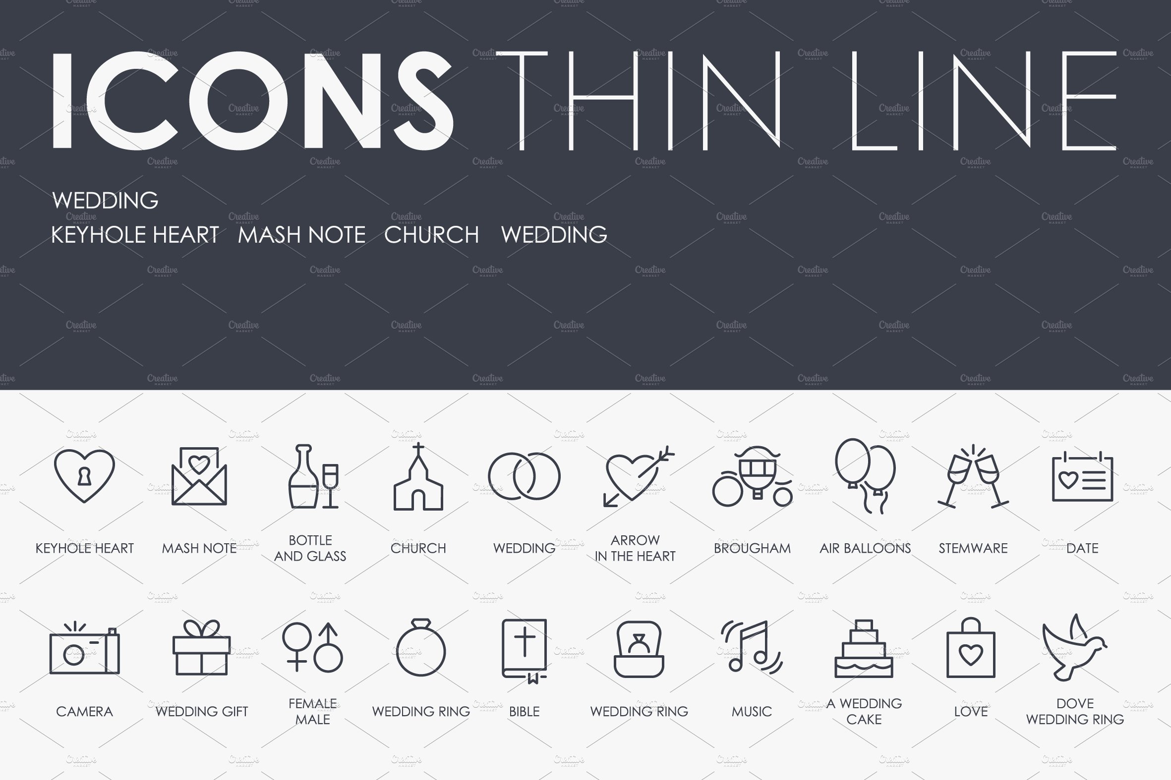 Wedding thinline icons cover image.