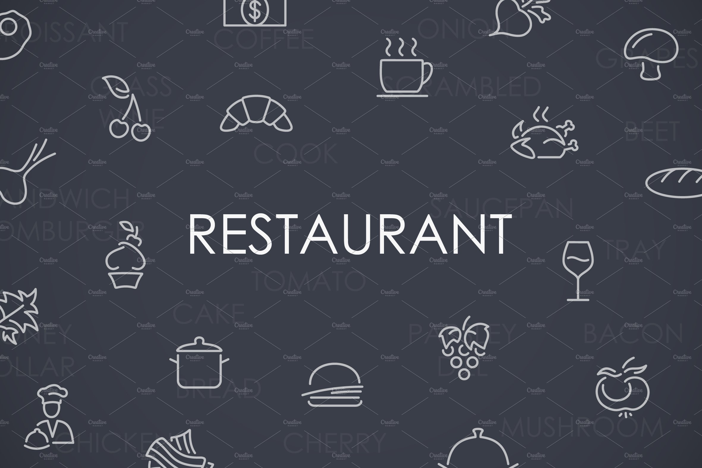 Restaurant thinline icons preview image.
