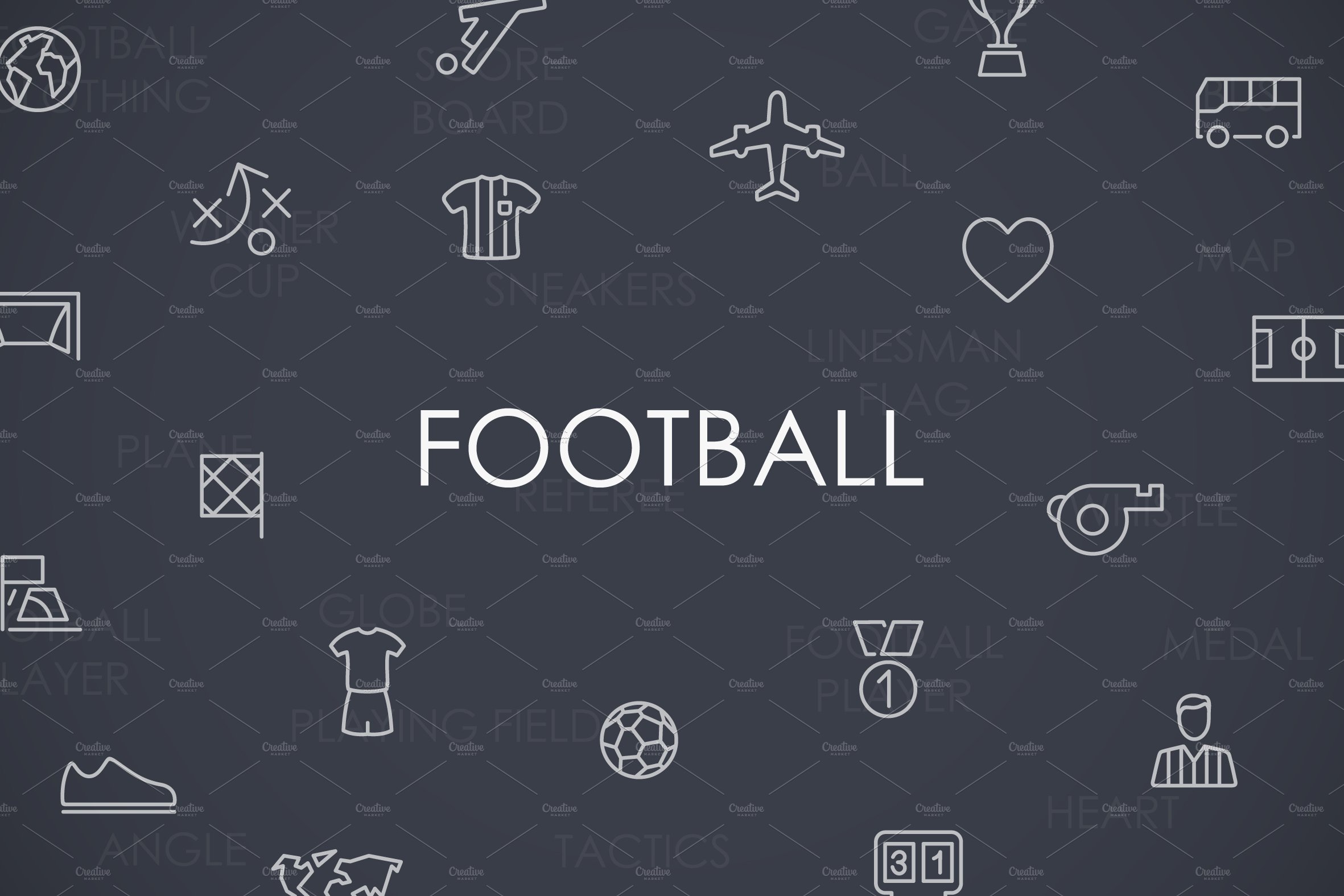 Football thinline icons preview image.