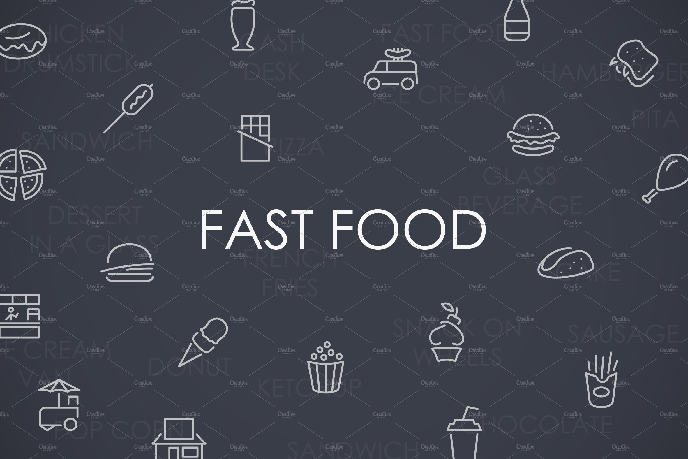 Fast food thinline icons preview image.